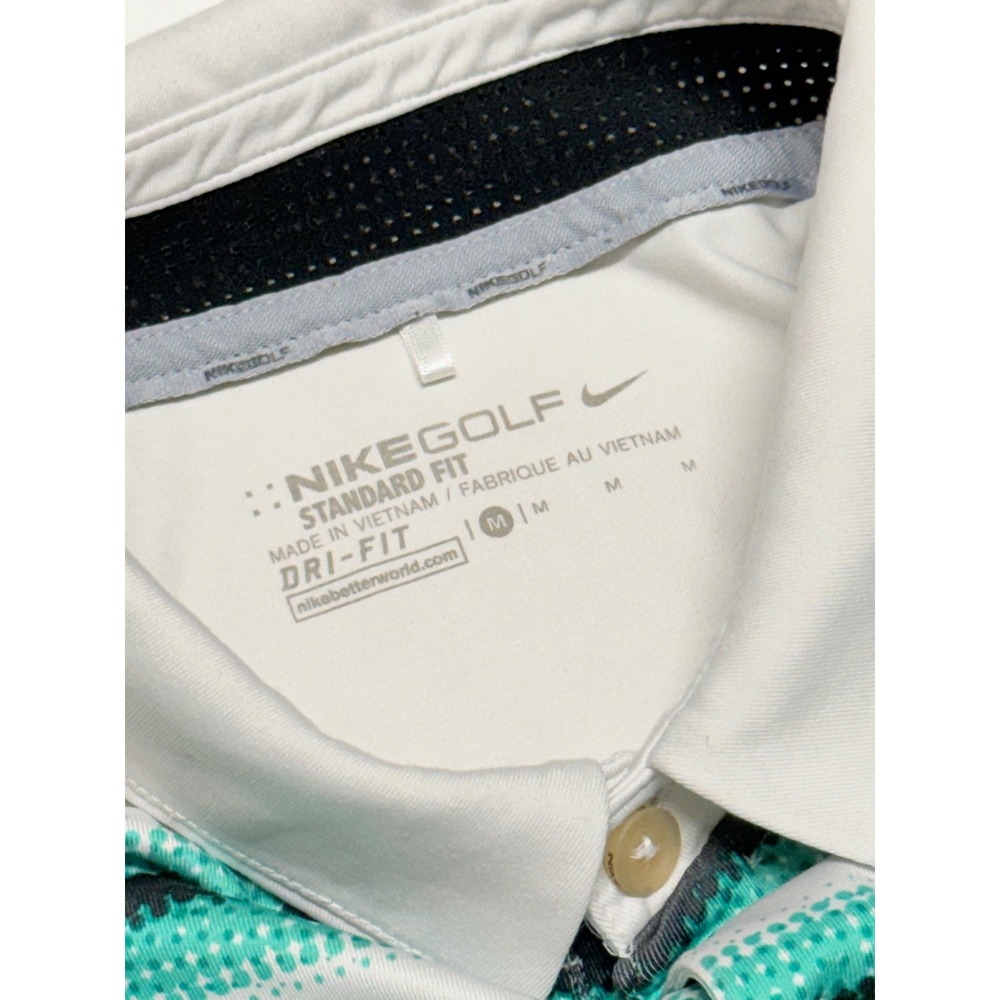 Nike Golf Dri-FIT Mens Medium Polo Shirt Green Black Striped Standard Fit M - Picture 3 of 4